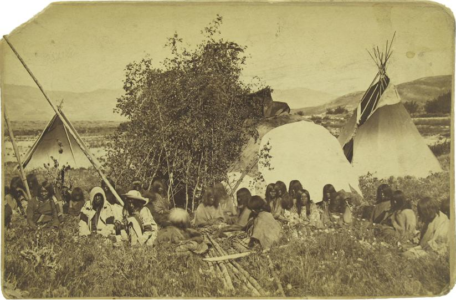 Labeled as a campsite in Salt Lake City, by C.R. Savage. Between 1867-1896
